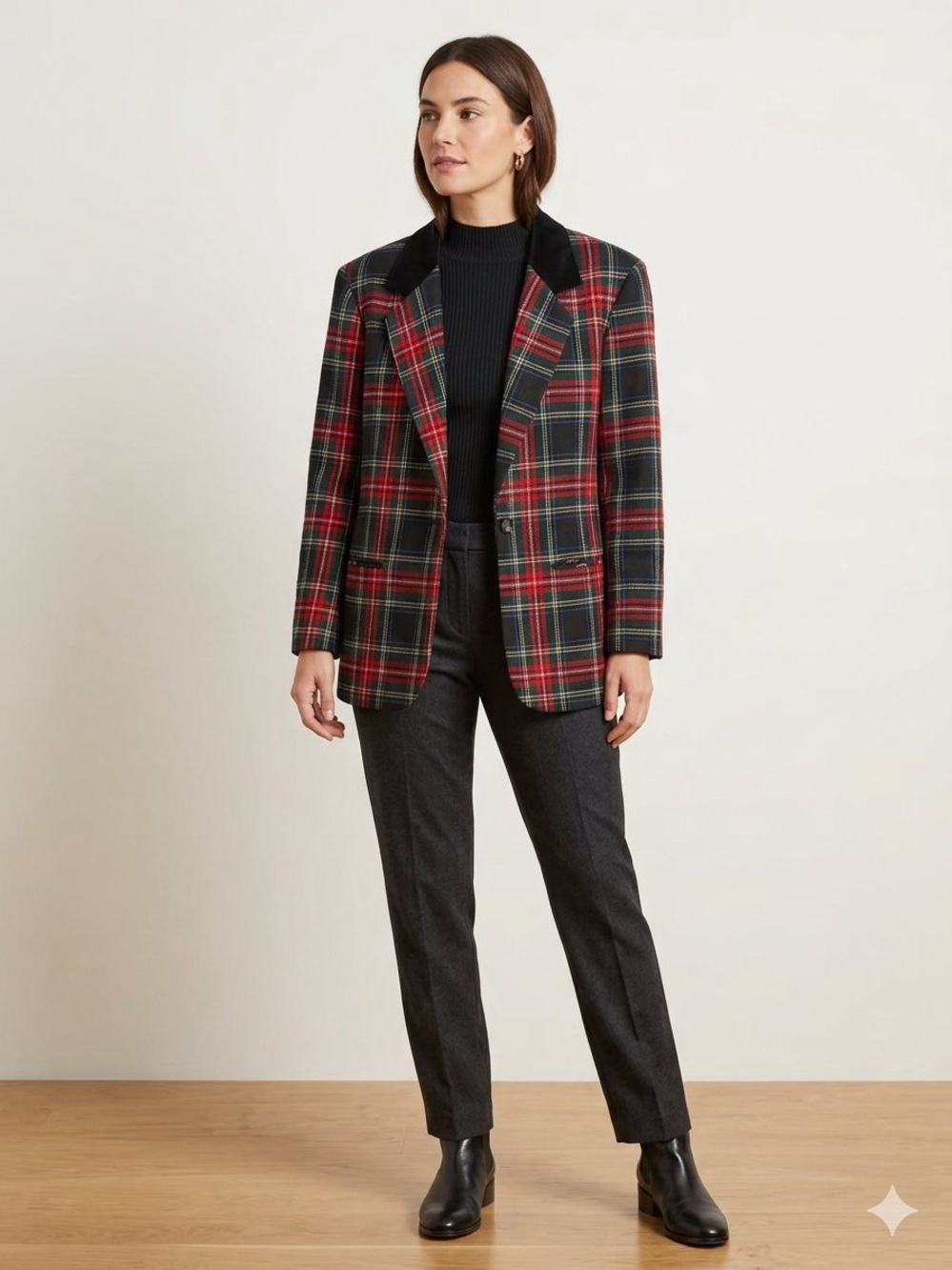 Sag Harbor Tartan Wool blend Blazer Velvet collar size 12